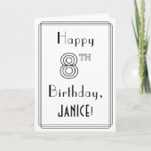 幸せな8誕生日、アールデコスタイル(名前をカスタムする付き) カード (正面)