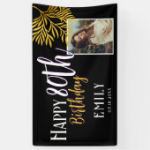 幸せな80誕生日金ゴールドの葉写真の背景 横断幕 (縦)