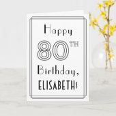 幸せな80誕生日、アールデコスタイル(名前をカスタムする付き) カード (黄色い花)