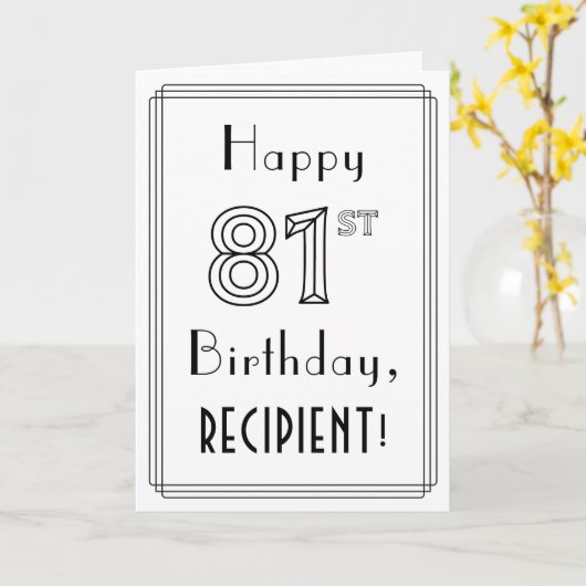 幸せな81st誕生日、アールデコスタイル(名前をカスタムする付き) カード (黄色い花)