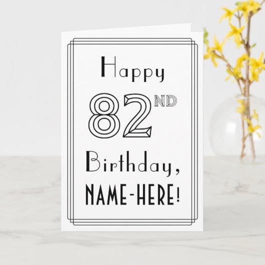 幸せな82番目の誕生日、アールデコスタイルと名前をカスタムする カード (黄色い花)