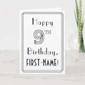 幸せな9誕生日、アールデコスタイル(名前をカスタムする付き) カード (正面)