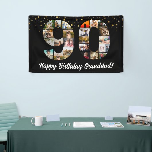幸せな90歳の誕生日フォトコラージュ祖父母 横断幕 (トレードショー)