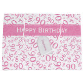 幸せな90番目の乱数パターンピンク/白 ラージペーパーバッグ (正面)