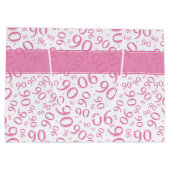 幸せな90番目の乱数パターンピンク/白 ラージペーパーバッグ (裏面)