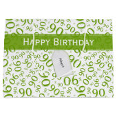 幸せな90番目の乱数パターン緑/白 ラージペーパーバッグ (正面)