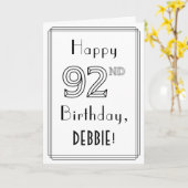 幸せな92番目の誕生日、アールデコスタイルと名前をカスタムする カード (黄色い花)