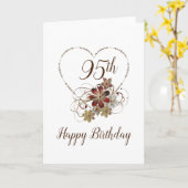 幸せな95誕生日ヴィンテージハート空白の花 カード (黄色い花)