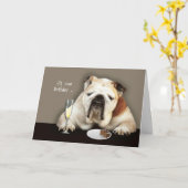 幸せな，丘の上での誕生日，誕生日，ユーモア，犬 カード (黄色い花)