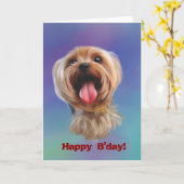 幸せなB'day! かわいいヨークシャーテリアのデジタル絵画 カード (黄色い花)