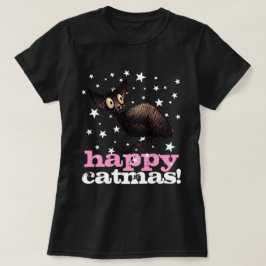 幸せなCatmas! -女性のおもしろいなクリスマス猫 Tシャツ