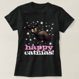 幸せなCatmas! -女性のおもしろいなクリスマス猫 Tシャツ