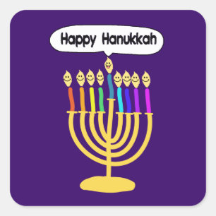 幸せなChannukah Menora/Chanukia スクエアシール