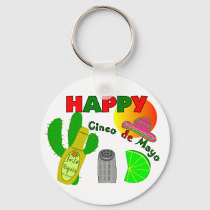 "幸せなCinco deメーヨー"のライム、テキーラ及び塩のデザイン キーホルダー