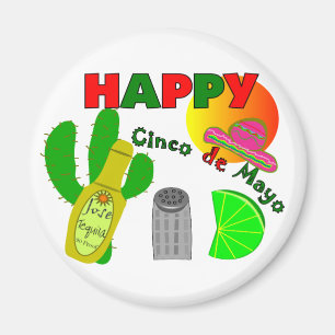 "幸せなCinco deメーヨー"のライム、テキーラ及び塩のデザイン マグネット