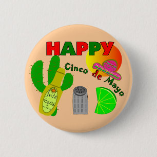 "幸せなCinco deメーヨー"のライム、テキーラ及び塩のデザイン 缶バッジ