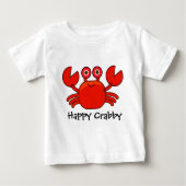 幸せなCrabbyまたはかわいく赤い漫画のカニのデザイン ベビーTシャツ (正面)