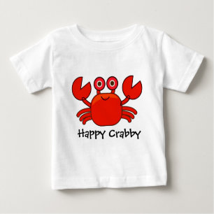 幸せなCrabbyまたはかわいく赤い漫画のカニのデザイン ベビーTシャツ