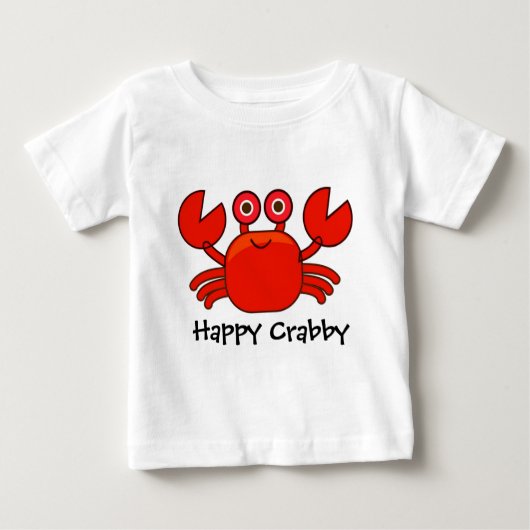 幸せなCrabbyまたはかわいく赤い漫画のカニのデザイン ベビーTシャツ (正面)