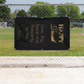 幸せなDiwaliのエレガントで黒い金ゴールドのタイポグラフィ 横断幕 (インサイチュ)