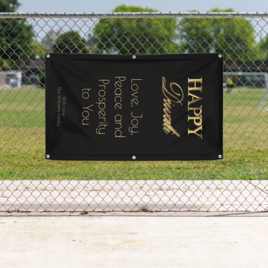 幸せなDiwaliのエレガントで黒い金ゴールドのタイポグラフィ 横断幕 (インサイチュ)