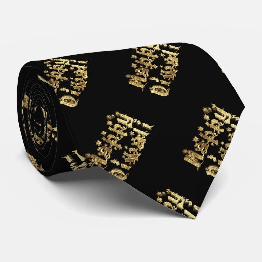 幸せなDiwaliのエレガントで黒い金ゴールドの星のタイポグラフィ ネクタイ (ロール)