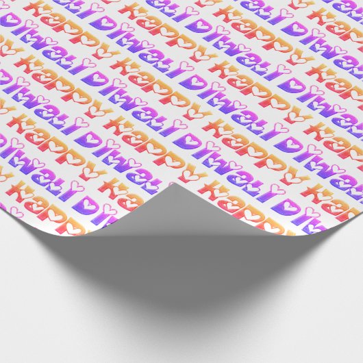 幸せなDiwaliの挨拶のかわいいハートのオレンジピンク ラッピングペーパー (角)