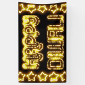 幸せなDiwali黄色い金ライトタイポグラフィの星 横断幕 (縦)