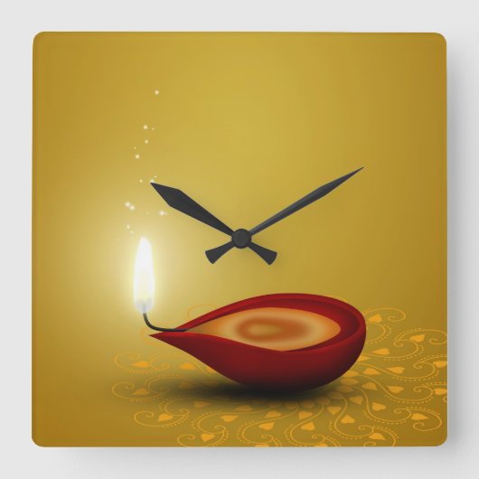 幸せなDiwali Diya -柱時計 スクエア壁時計 (正面)