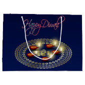 幸せなDiwali Ganesha Rangoli -大きいギフトバッグ ラージペーパーバッグ (裏面)