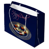 幸せなDiwali Ganesha Rangoli -大きいギフトバッグ ラージペーパーバッグ (裏面アングル)