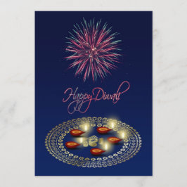 幸せなDiwali Ganesha Rangoli -招待状カード 招待状