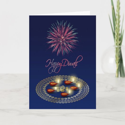 幸せなDiwali Ganesha Rangoli -挨拶状 カード (正面)