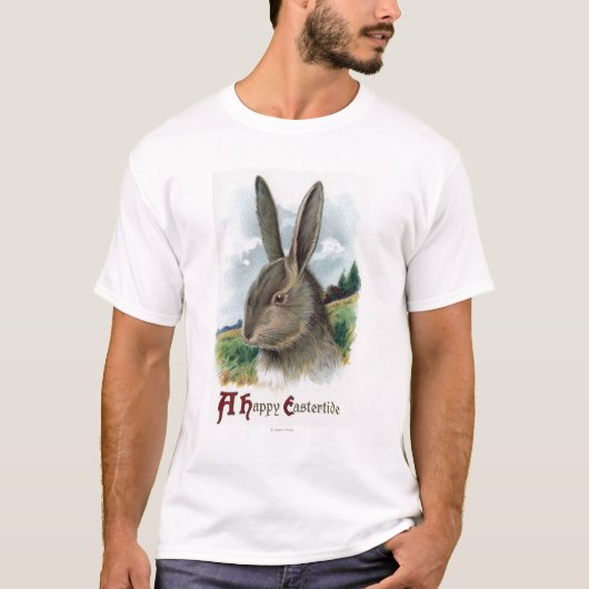 幸せなEastertideGrayのウサギ場面 Tシャツ (正面)