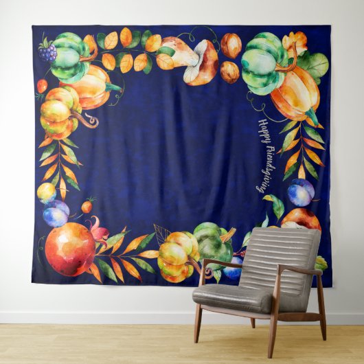 幸せなFriendsgivingの写真の背景幕の秋の収穫 タペストリー (インサイチュ(横))