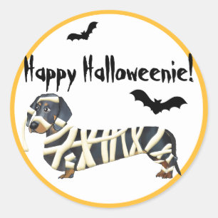 幸せなHalloweenieハロウィンのダックスフントのミイラ ラウンドシール