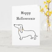 幸せなHalloweenieハロウィンのダックスフントの挨拶車 カード (黄色い花)