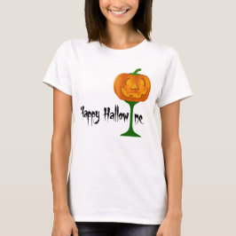 幸せなHallowineのカボチャワイングラスハロウィン Tシャツ