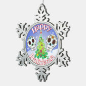 幸せなHolidazeの砂糖のスカルのオーナメント スノーフレークピューターオーナメント (右)