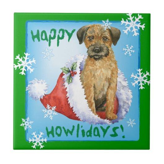 幸せなHowlidayのボーダーテリア タイル (正面)