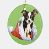 幸せなHowlidayの長いコートのチワワ セラミックオーナメント (左)