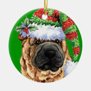 幸せなHowliday Shar-Pei セラミックオーナメント