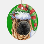 幸せなHowliday Shar-Pei セラミックオーナメント (左)