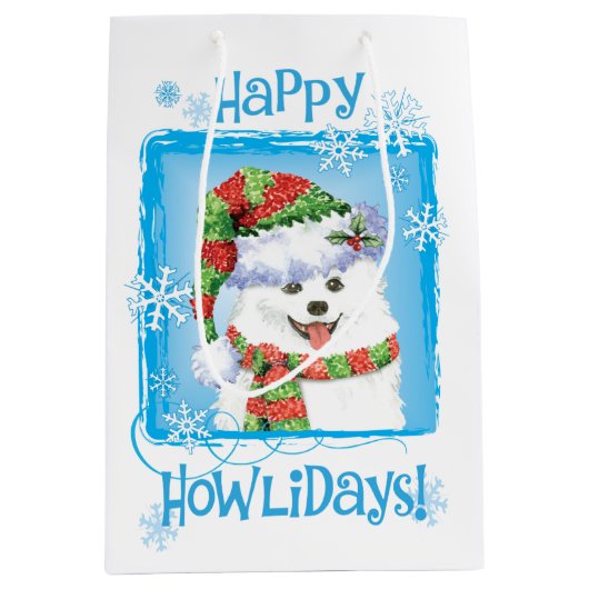幸せなHowlidaysのエスキモー犬 ミディアムペーパーバッグ (正面)