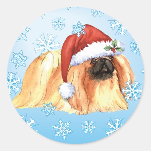 幸せなHowlidays Pekingese ラウンドシール (正面)