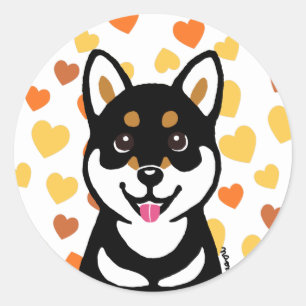 幸せなKuroの柴犬犬のハートStikers ラウンドシール
