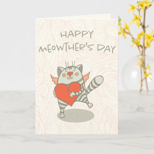 幸せなMeowtherの日猫のお母さんの母の日 カード (黄色い花)