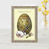 幸せなOstara -卵のノウサギの花の空白のなメッセージカード カード (黄色い花)