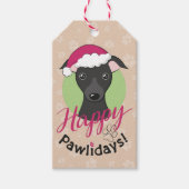 幸せなpawlidaysクリスマスマンガの黒いイギー犬 ギフトタグ (正面)