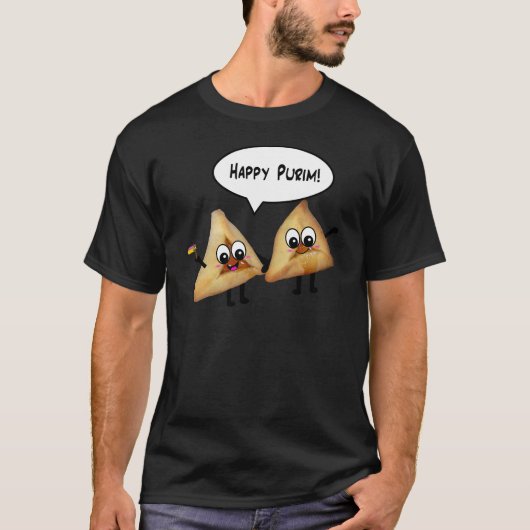幸せなPurimはhamantaschen Tシャツ (正面)